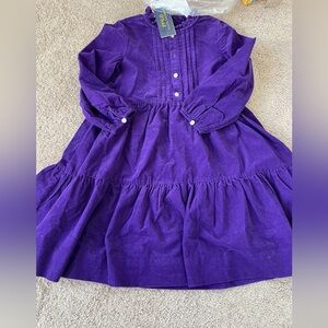NWT Ralph Lauren blue label Floral Cotton Corduroy Shirtdress purple / girl 7Y